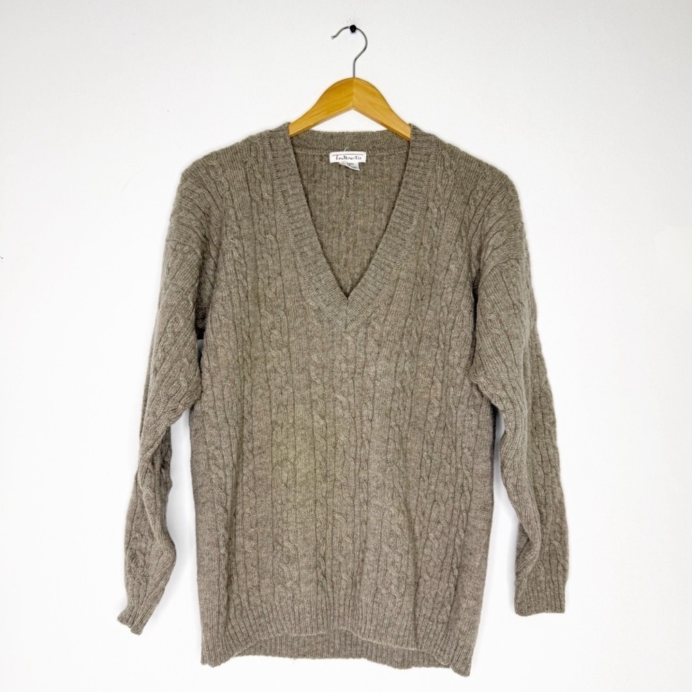 Talbots Vintage 100% Wool Sweater – Brown Cable Knit, V-Neck Size Medium - Picture 7 of 7